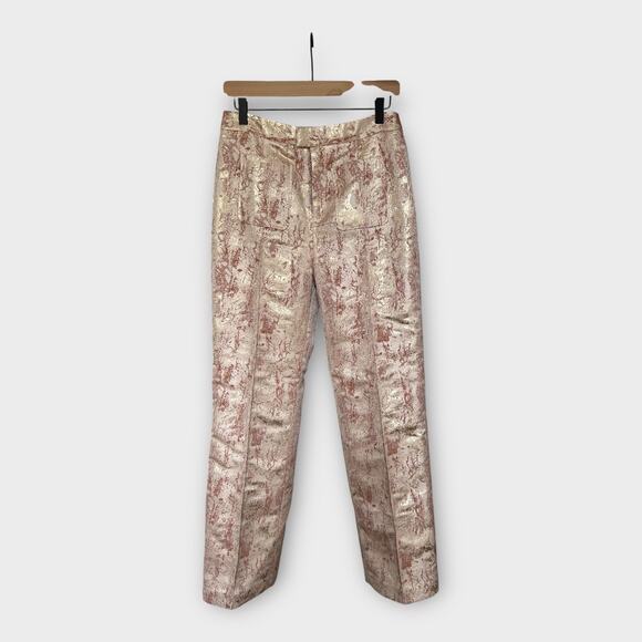 FIGUE Sioban Bronze Gold Metallic Brocade Straight Leg Trouser Dress Pants 8 - Picture 2 of 13